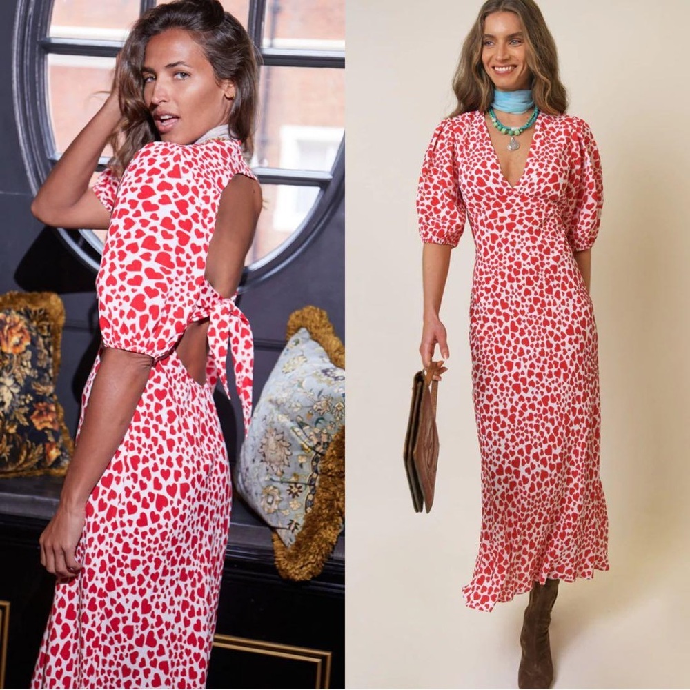 New Rixo Steph Love Heart Red Midi Dress